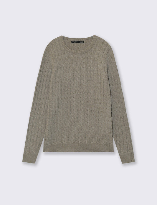 Maglia girocollo a trecce in ciniglia - Beige
