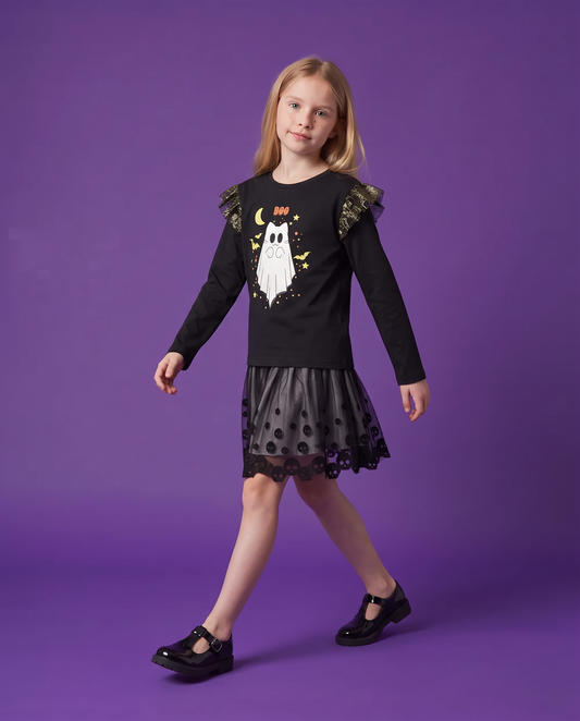 Halloween T-shirt with print and mask - Black