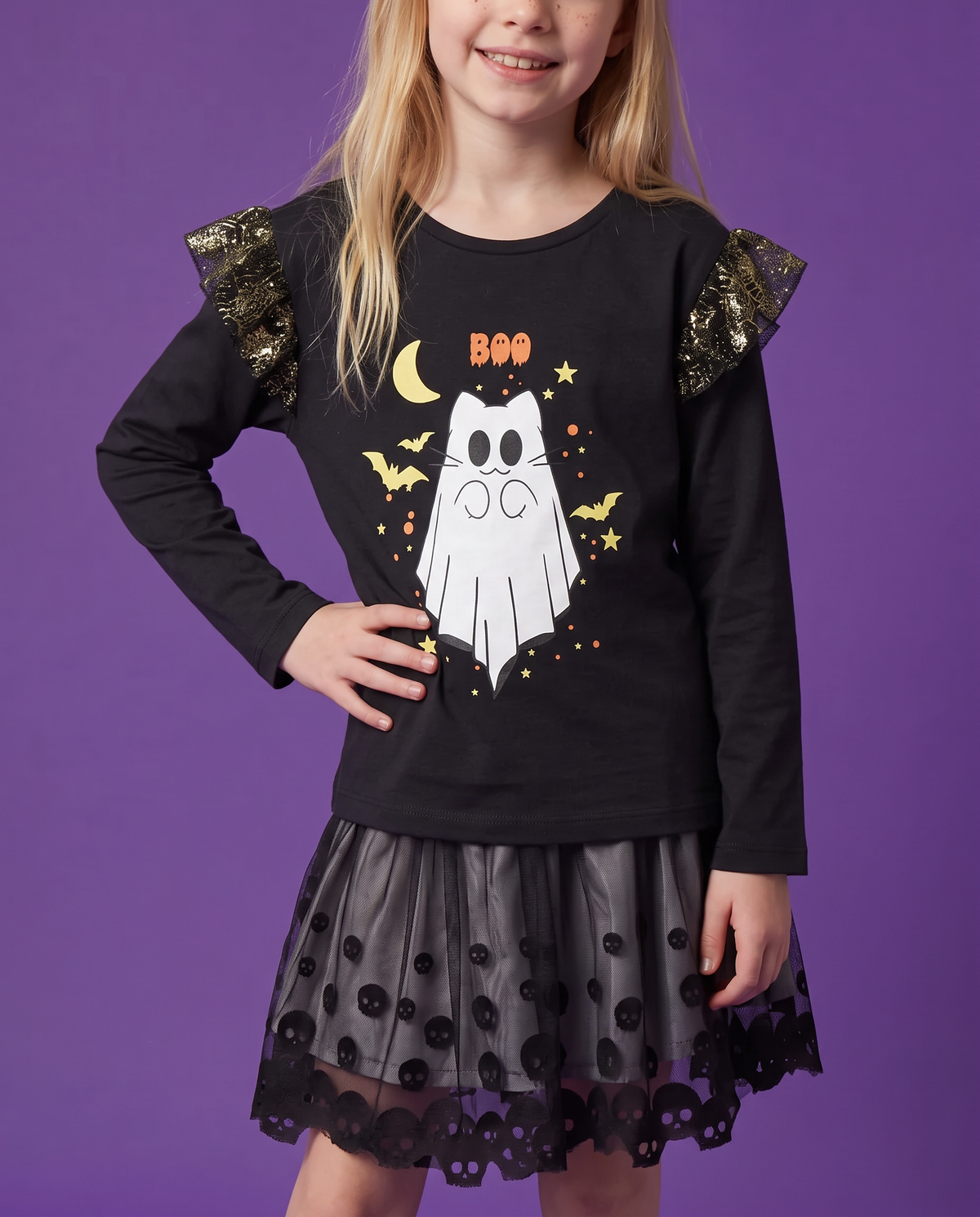 Halloween T-shirt with print and mask - Black