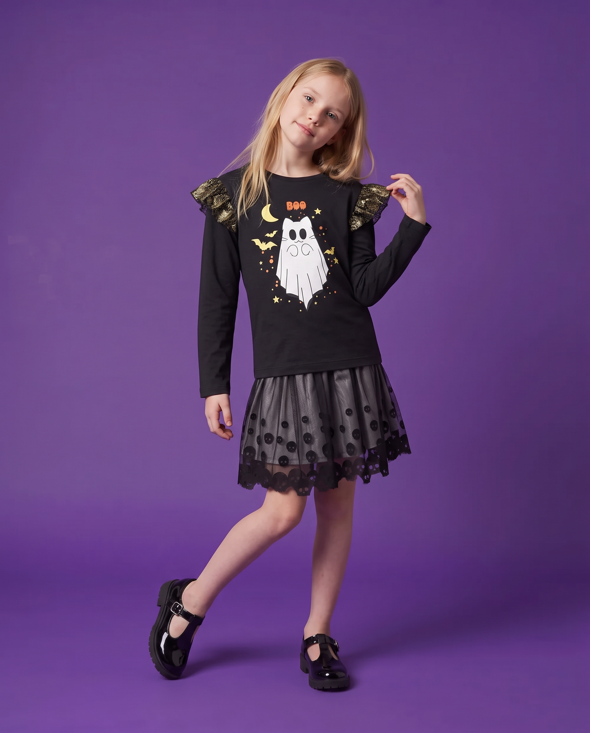 Halloween T-shirt with print and mask - Black