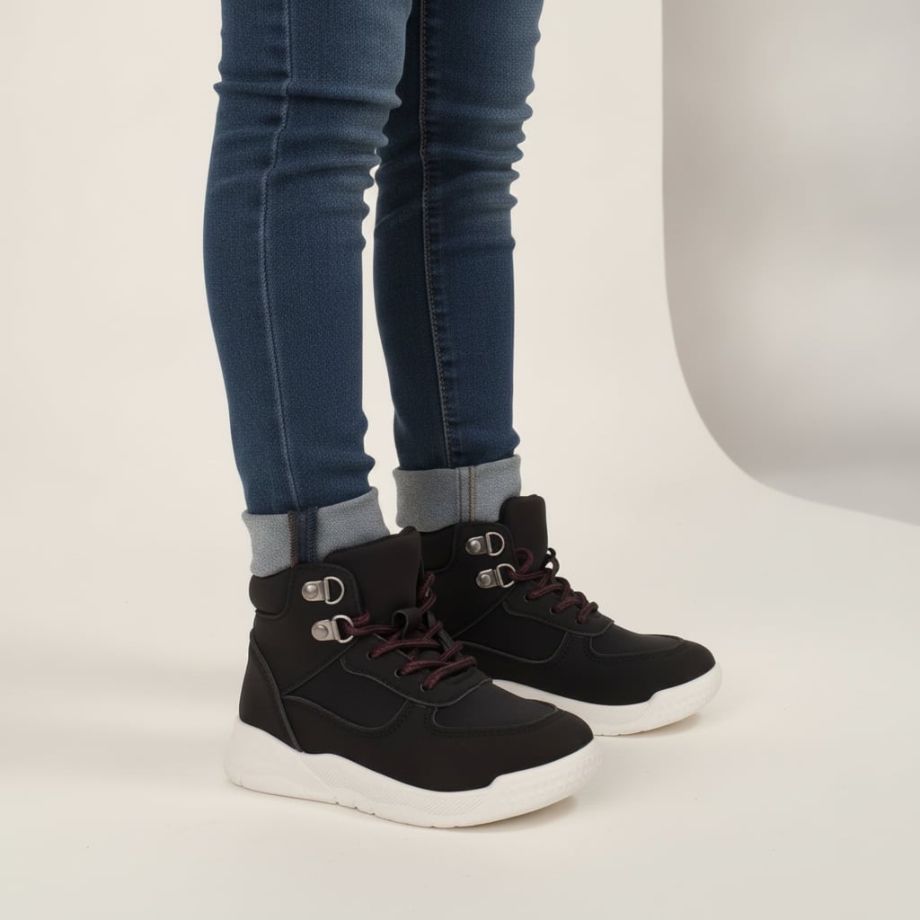 Black polyurethane trekking sneakers for kids - Black