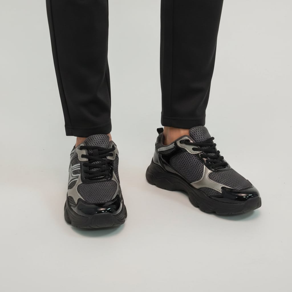 Sneakers uomo in tessuto nero argentato - Nero