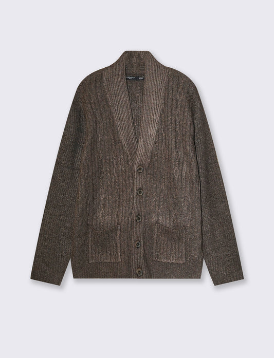Jacquard cardigan with pockets - Brown