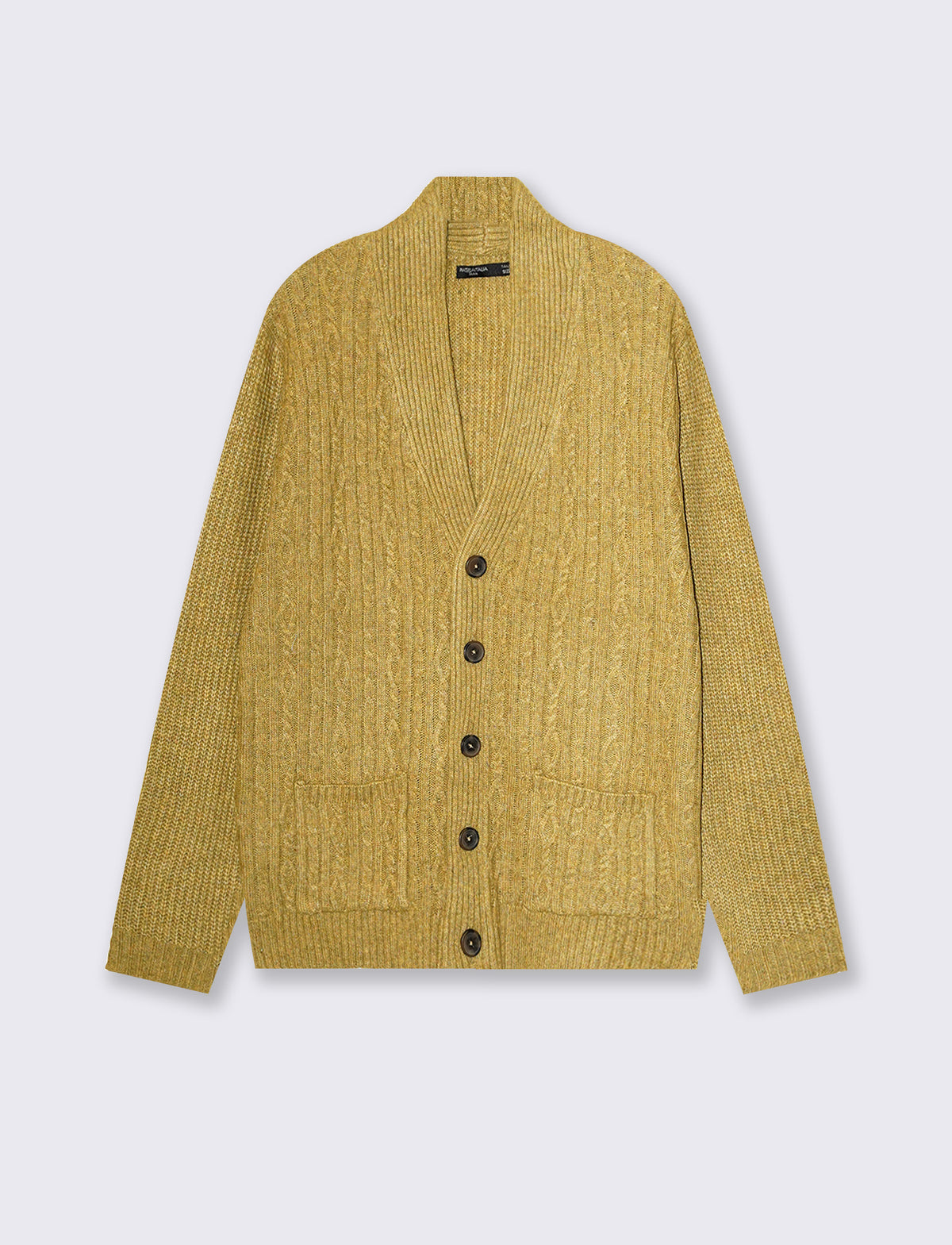Maglia cardigan jacquard con tasche - Ocra