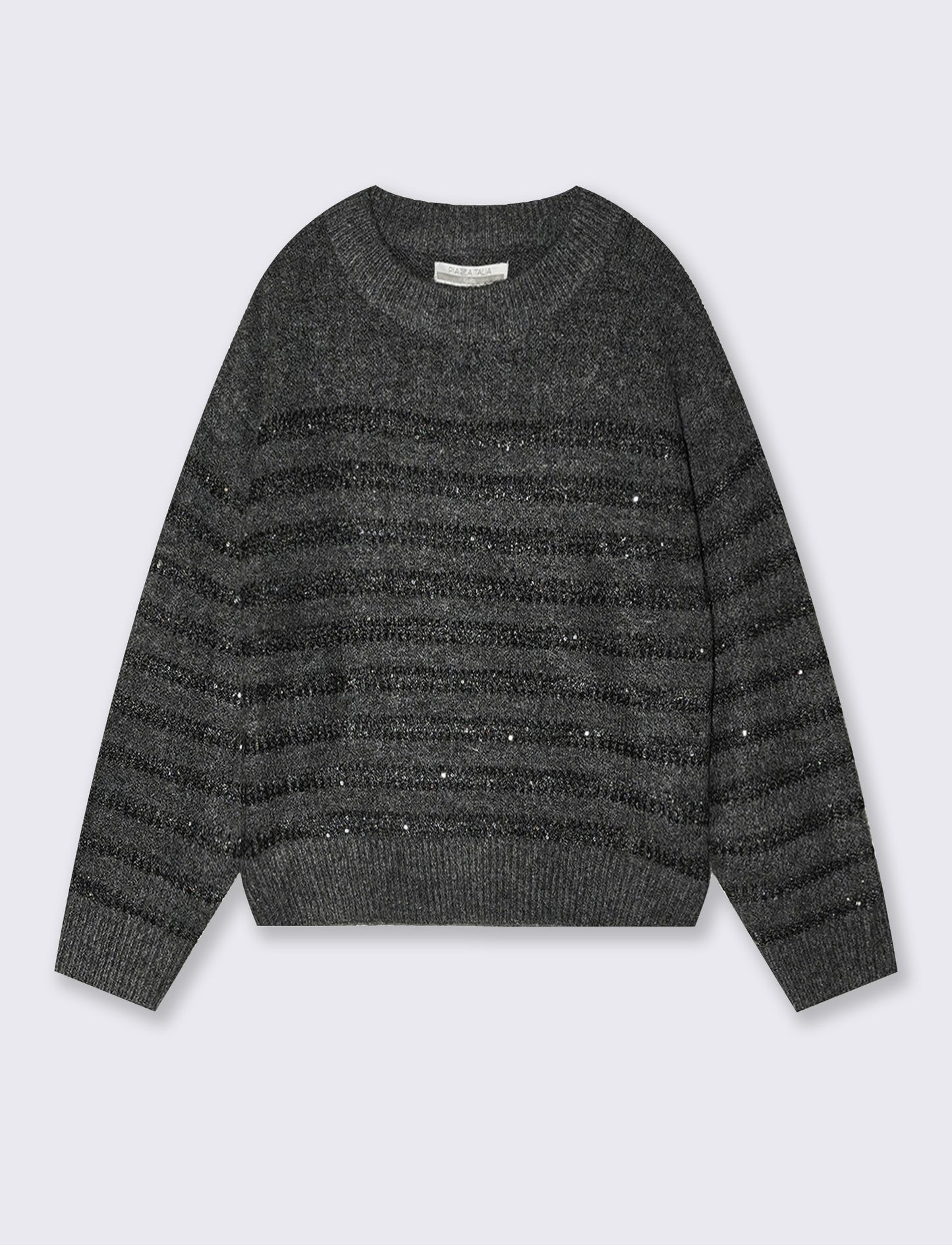 Pullover righe e micro-paillettes brillanti - Grigio