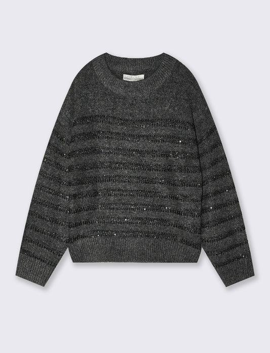Bright micro-sequined striped pullover - Grey