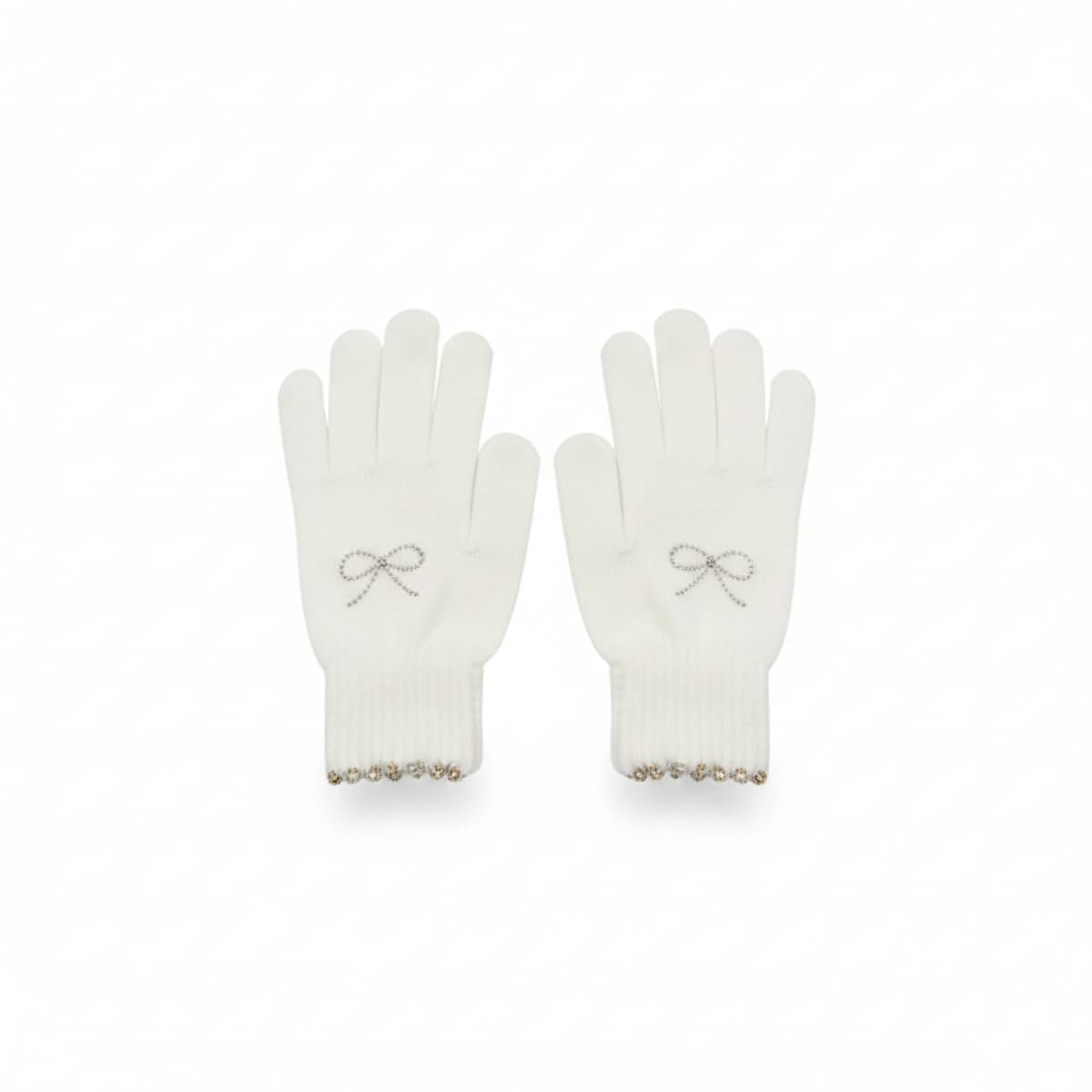 Guanti bambina con fiocco e lurex - Bianco panna