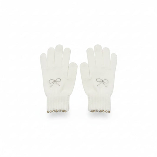 Girl's gloves with bow and lurex - White