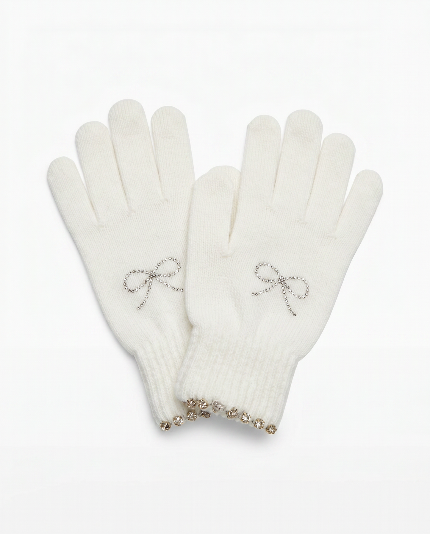 Guanti bambina con fiocco e lurex - Bianco panna