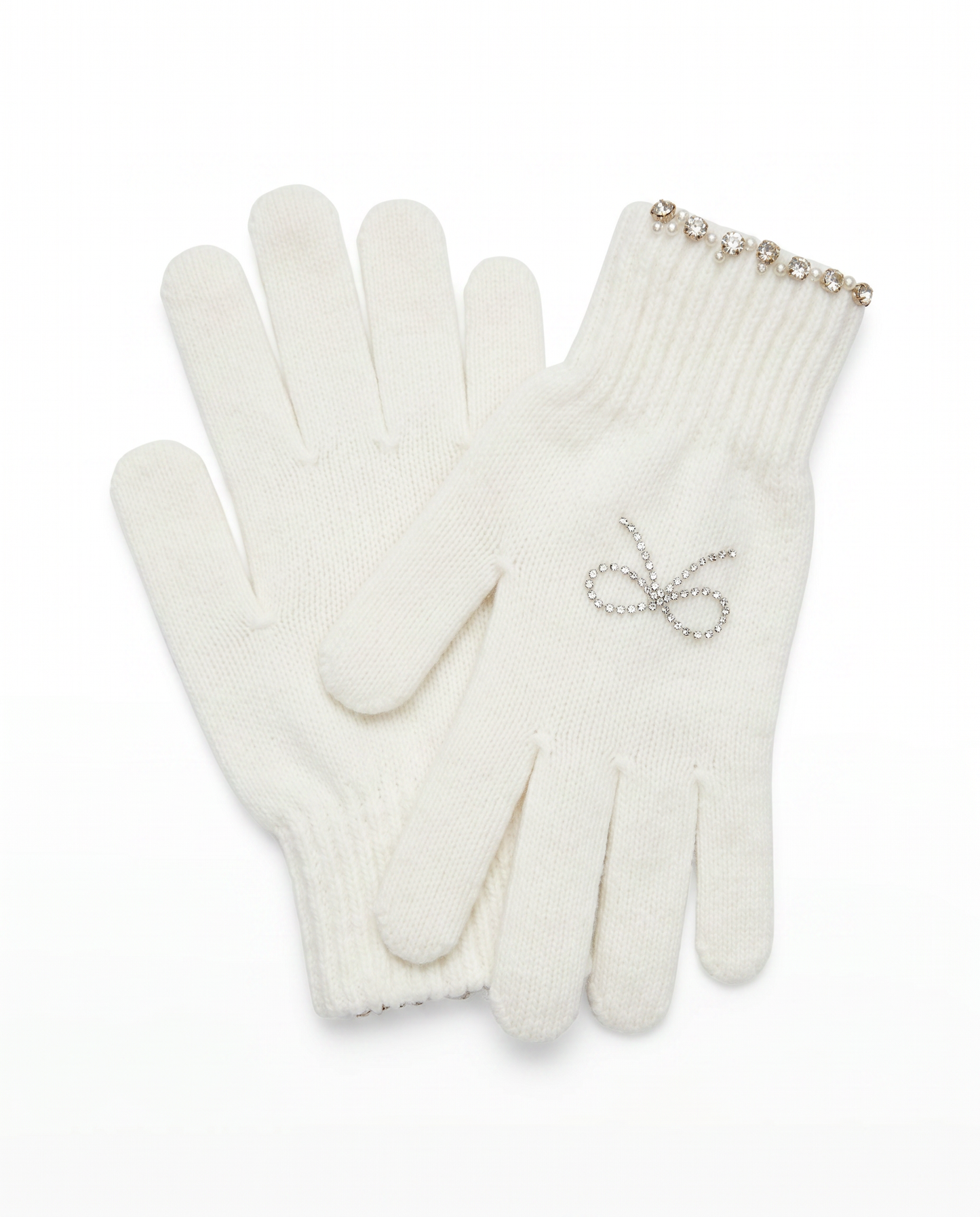 Guanti bambina con fiocco e lurex - Bianco panna