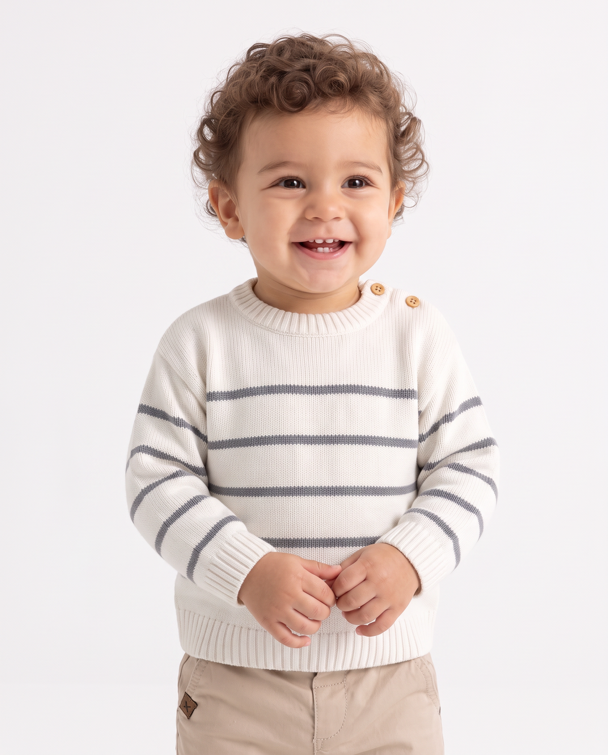 Striped crew neck sweater with buttons - Pattern