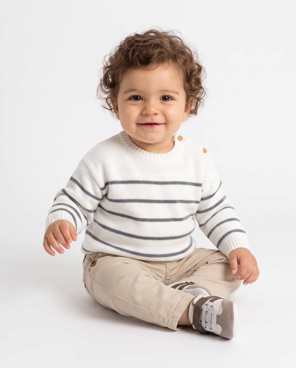 Striped crew neck sweater with buttons - Pattern