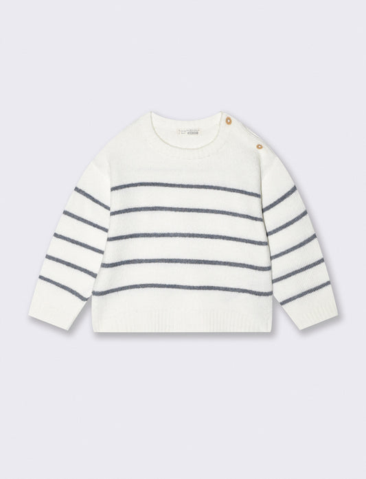 Maglione girocollo a righe con bottoncini - Righe