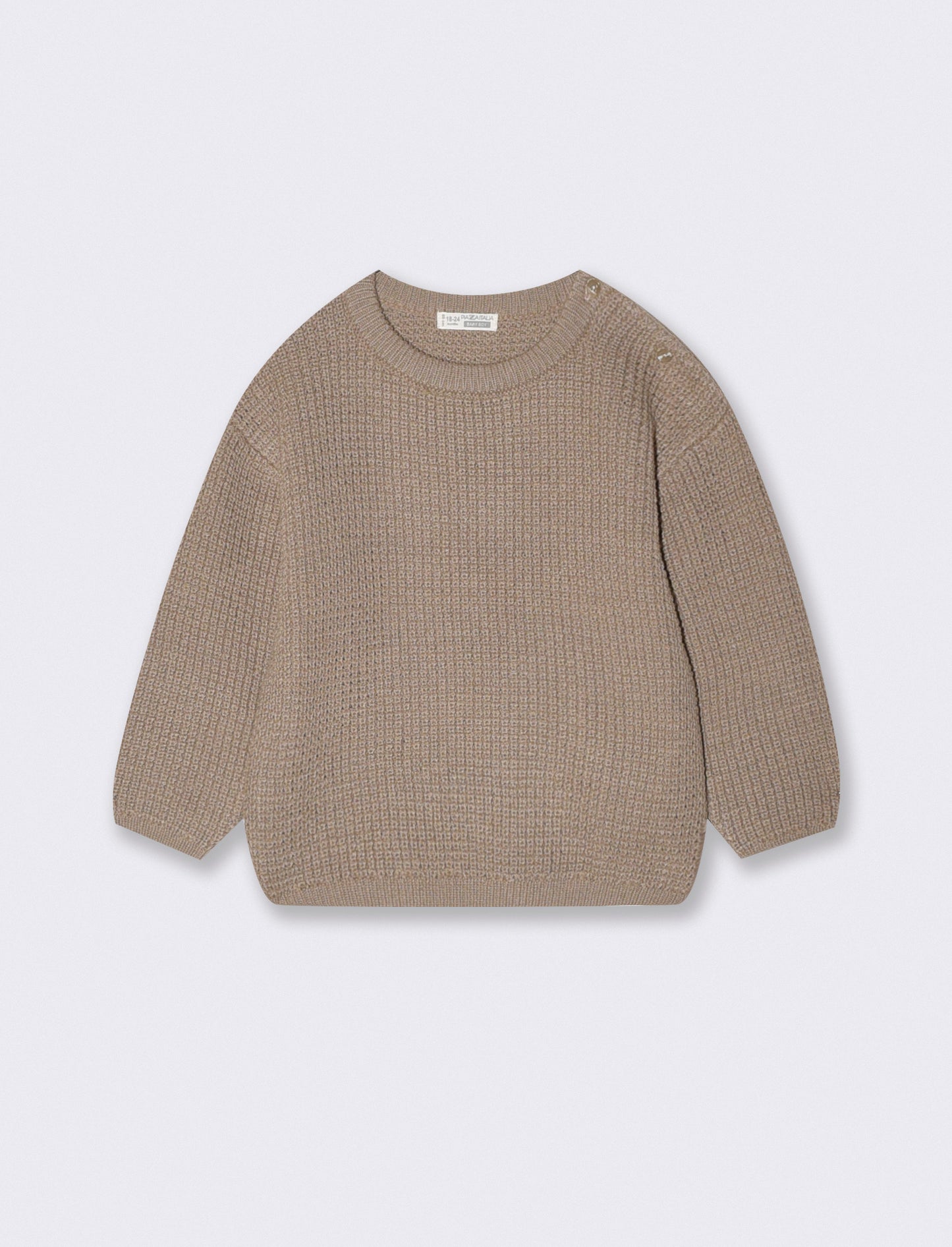Striped crew neck sweater with buttons - Beige