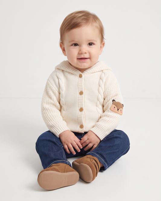 Hooded cardigan with decorative braids - Beige