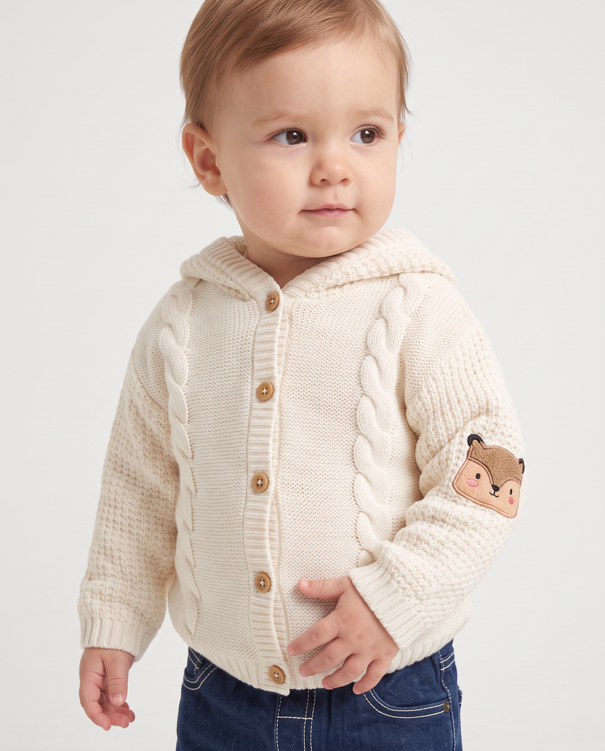 Hooded cardigan with decorative braids - Beige