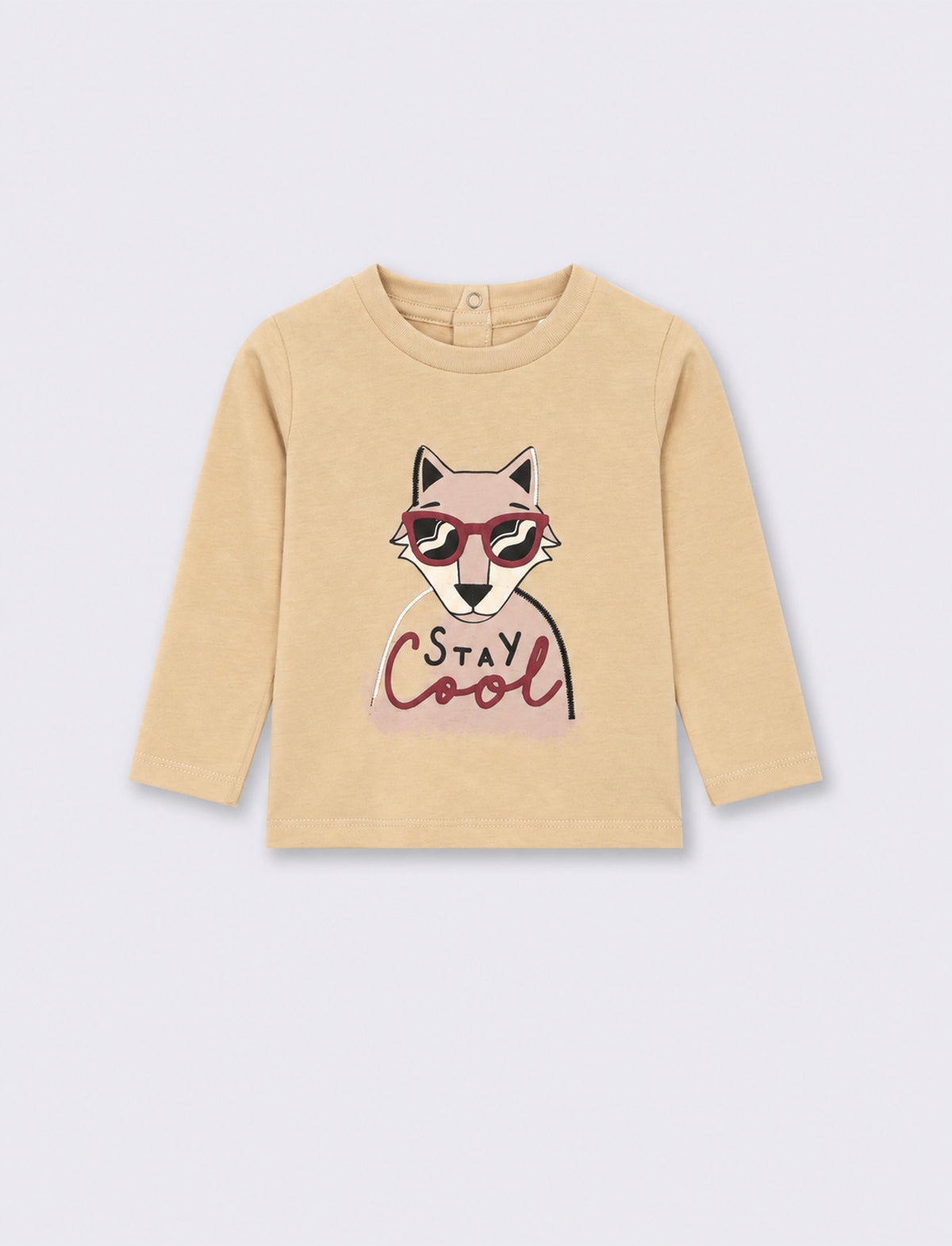 T-shirt girocollo con stampa e ricamo - Beige