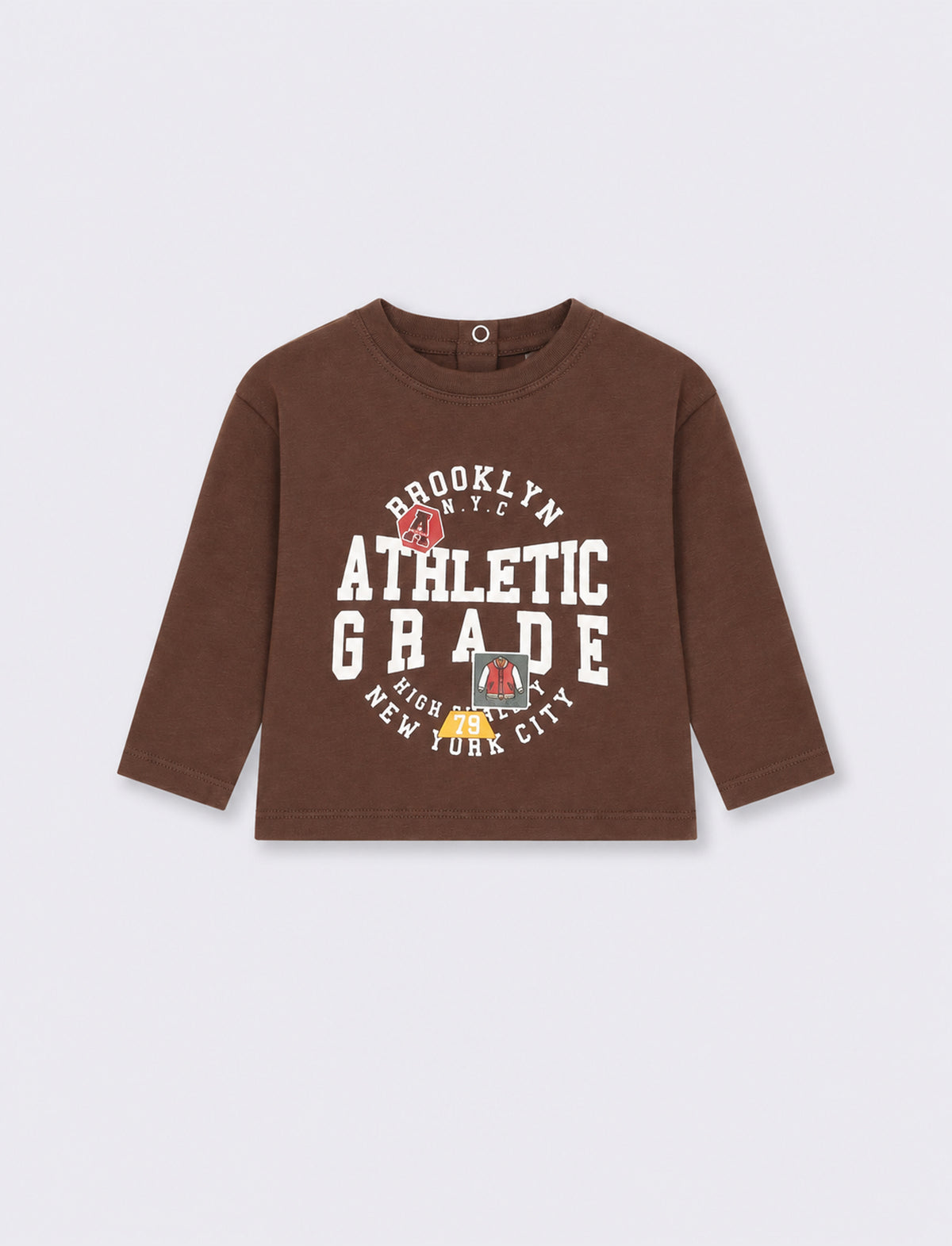 T-shirt girocollo manica lunga college - Marrone cioccolato