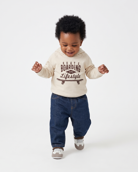 Hooded sweatshirt with sports embroidery - Beige