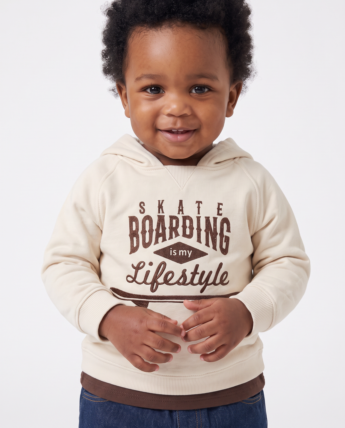 Felpa con cappuccio e ricamo sportivo - Beige