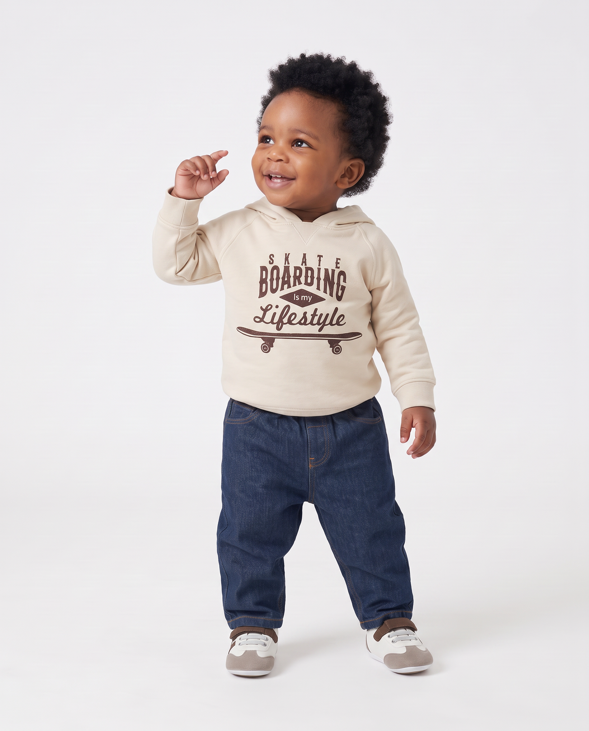 Felpa con cappuccio e ricamo sportivo - Beige