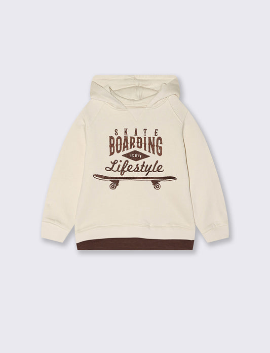 Felpa con cappuccio e ricamo sportivo - Beige