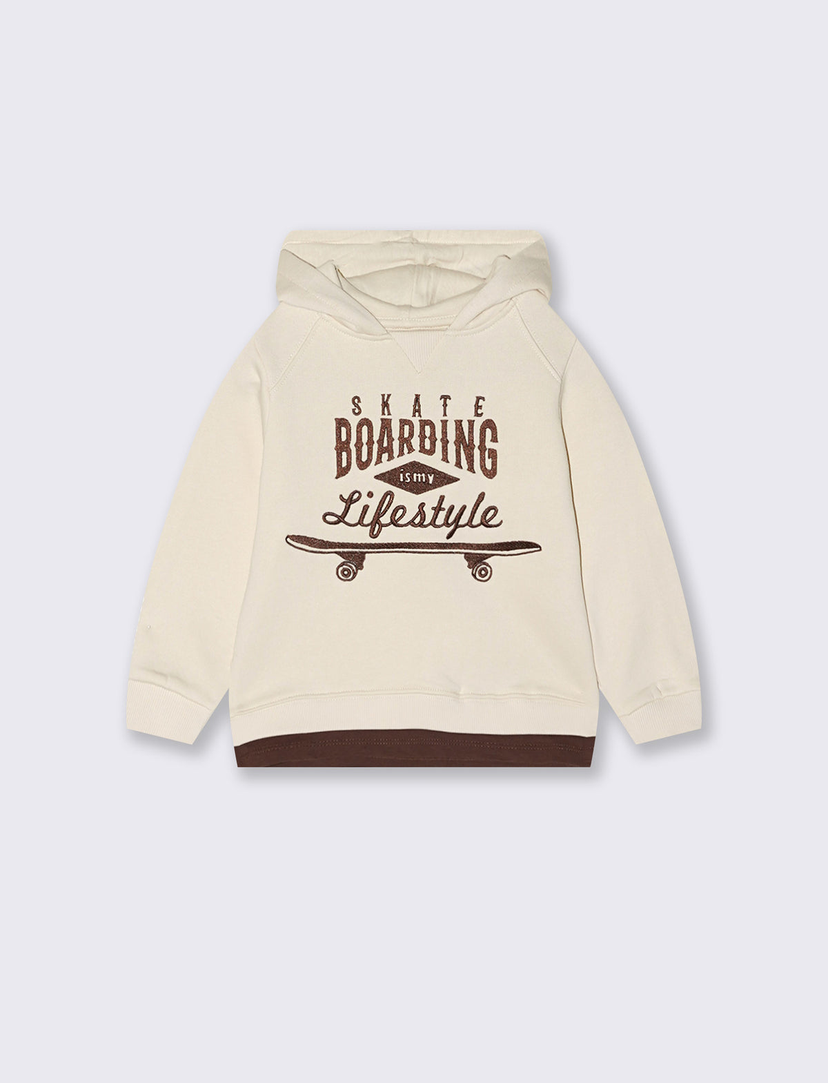 Felpa con cappuccio e ricamo sportivo - Beige