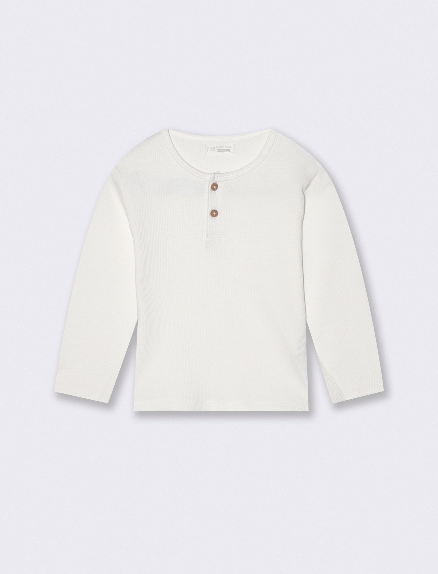 T shirt serafino manica lunga in waffle - Bianco latte