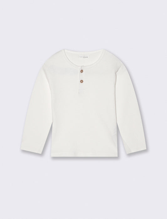 T shirt serafino manica lunga in waffle - Bianco latte