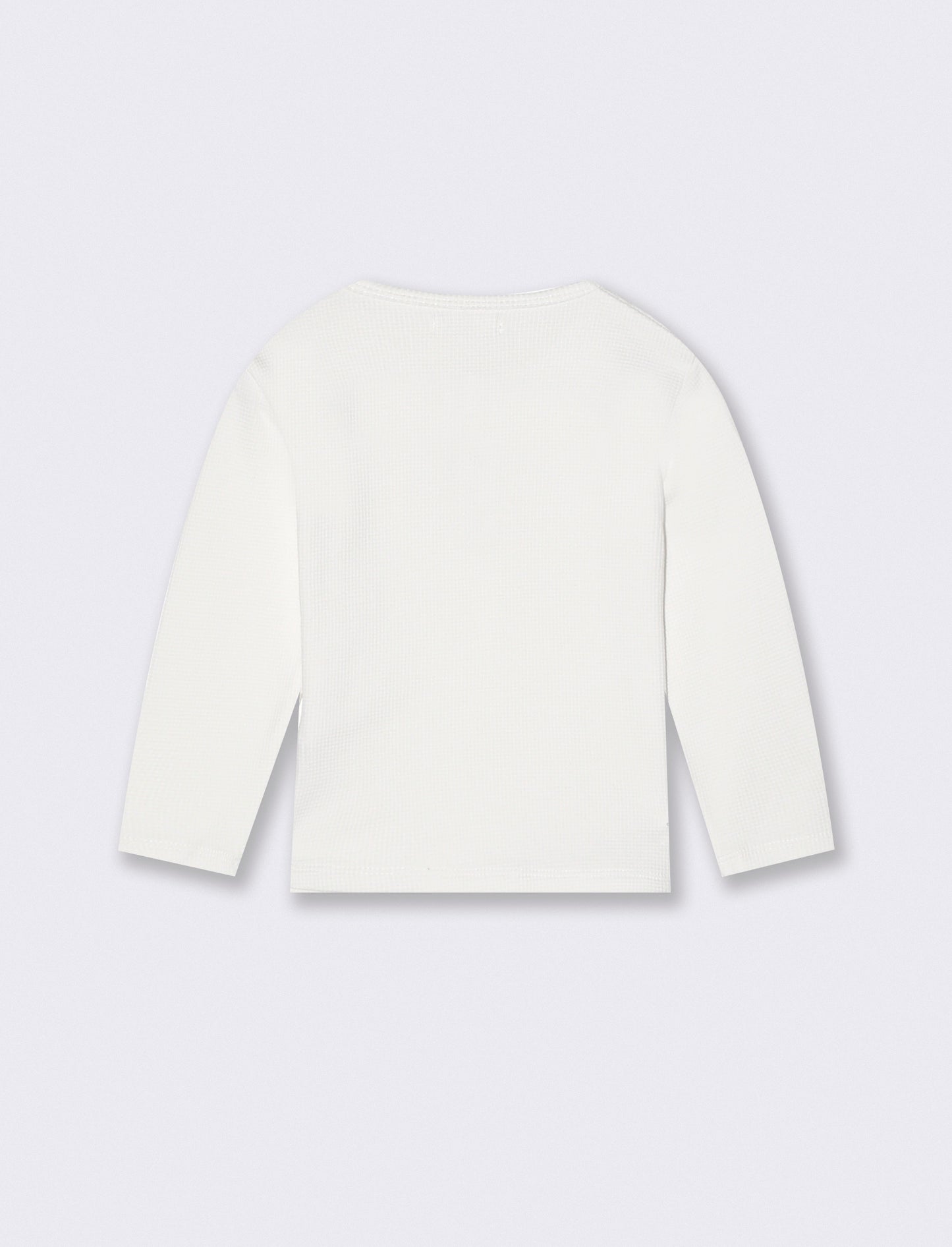 T shirt serafino manica lunga in waffle - Bianco latte