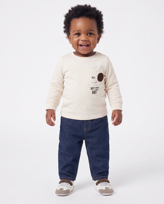 Crew neck T-shirt with pocket and application - White