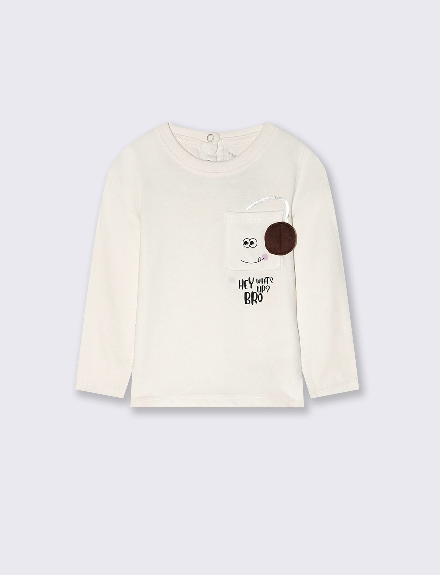 Crew neck T-shirt with pocket and application - White
