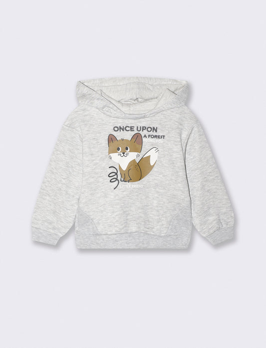 Felpa con cappuccio e inserti in costina - Grigio mel.