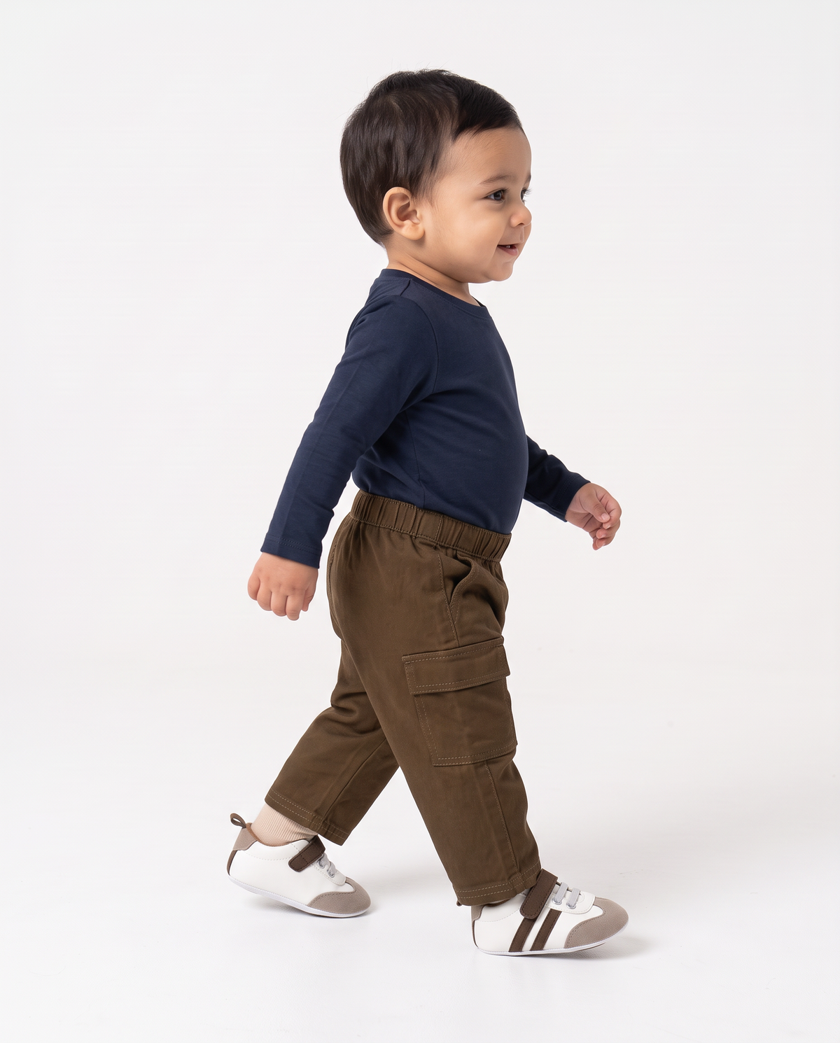Wide twill pants with elastic - Brown