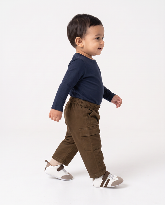Pantaloni ampi in twill con elastico - Marrone