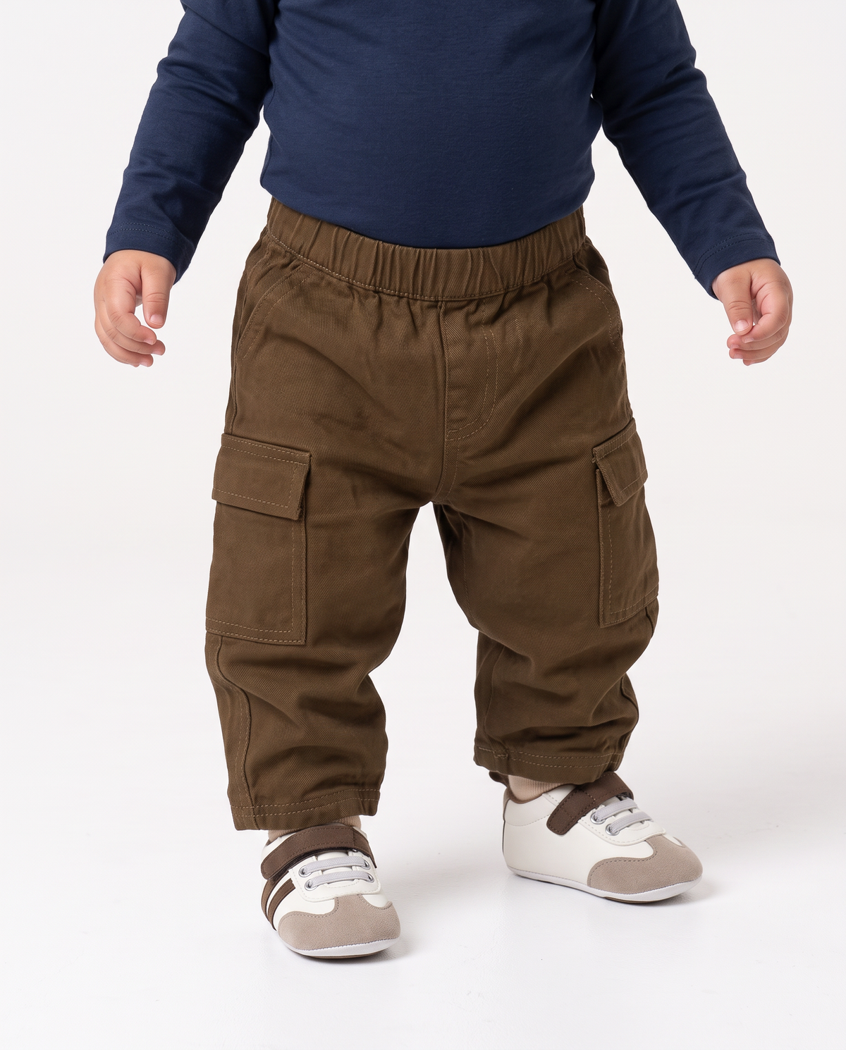 Wide twill pants with elastic - Brown