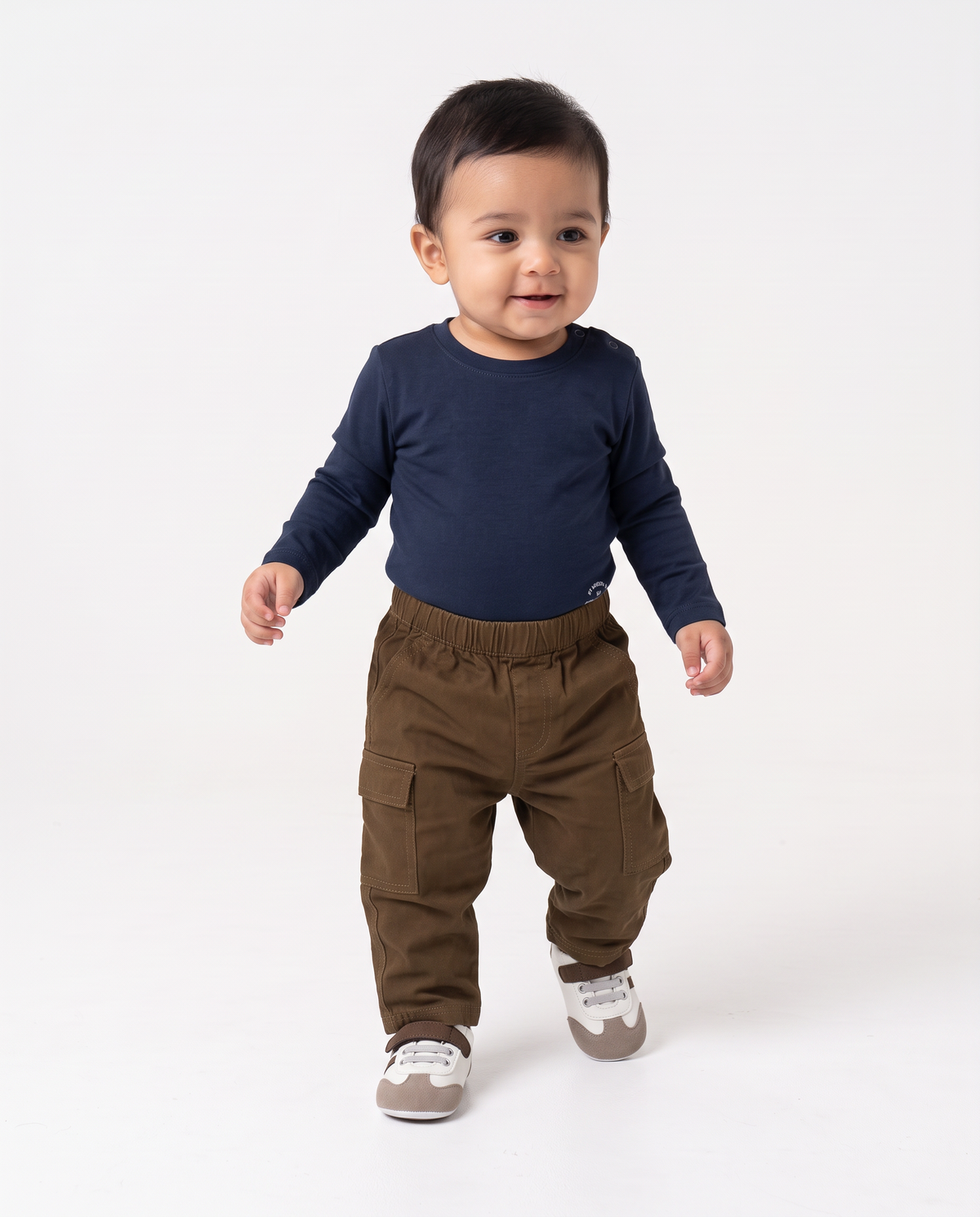 Wide twill pants with elastic - Brown