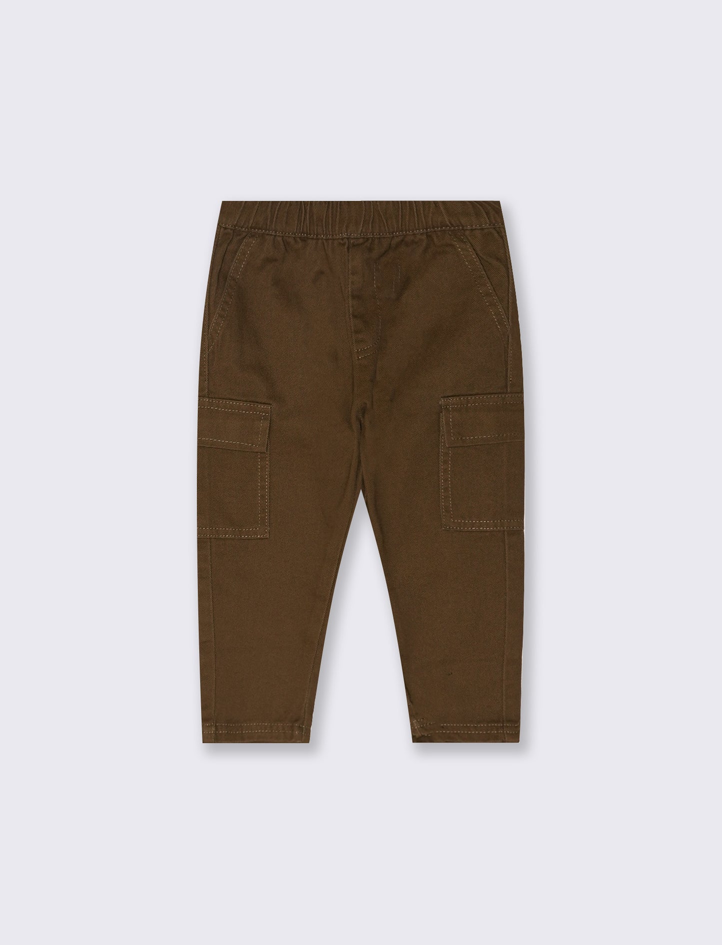 Pantaloni ampi in twill con elastico - Marrone