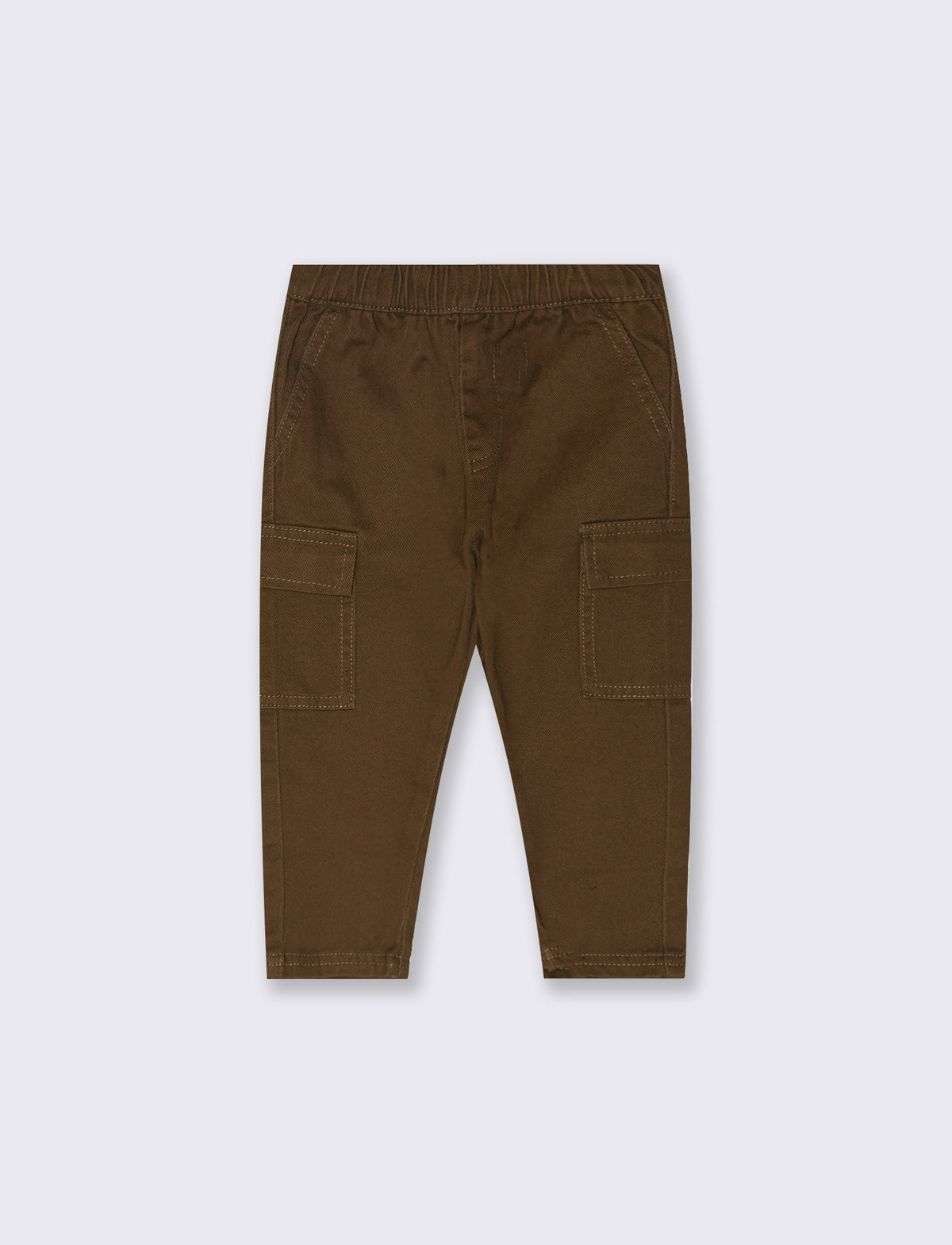 Wide twill pants with elastic - Brown
