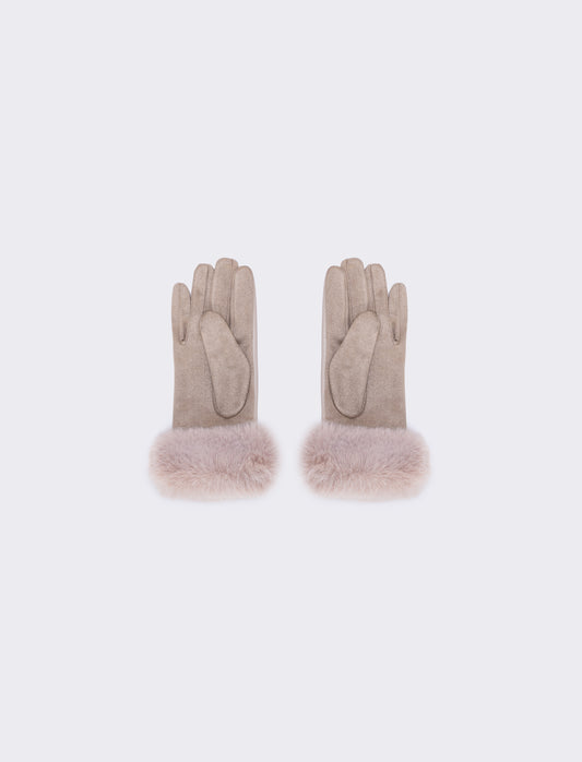 Guanti effetto pelle con pelliccia - Beige