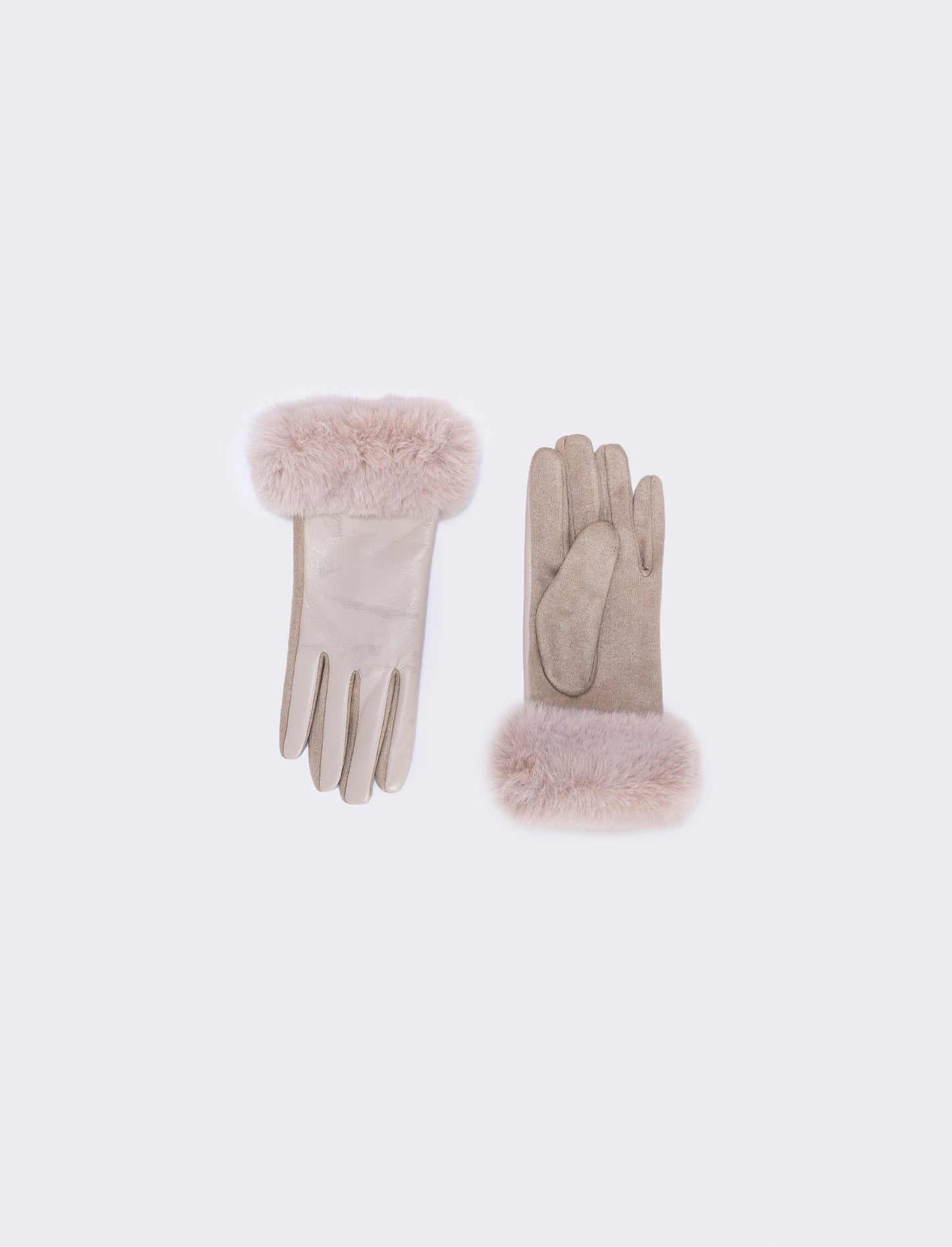 Faux leather gloves with fur - Beige