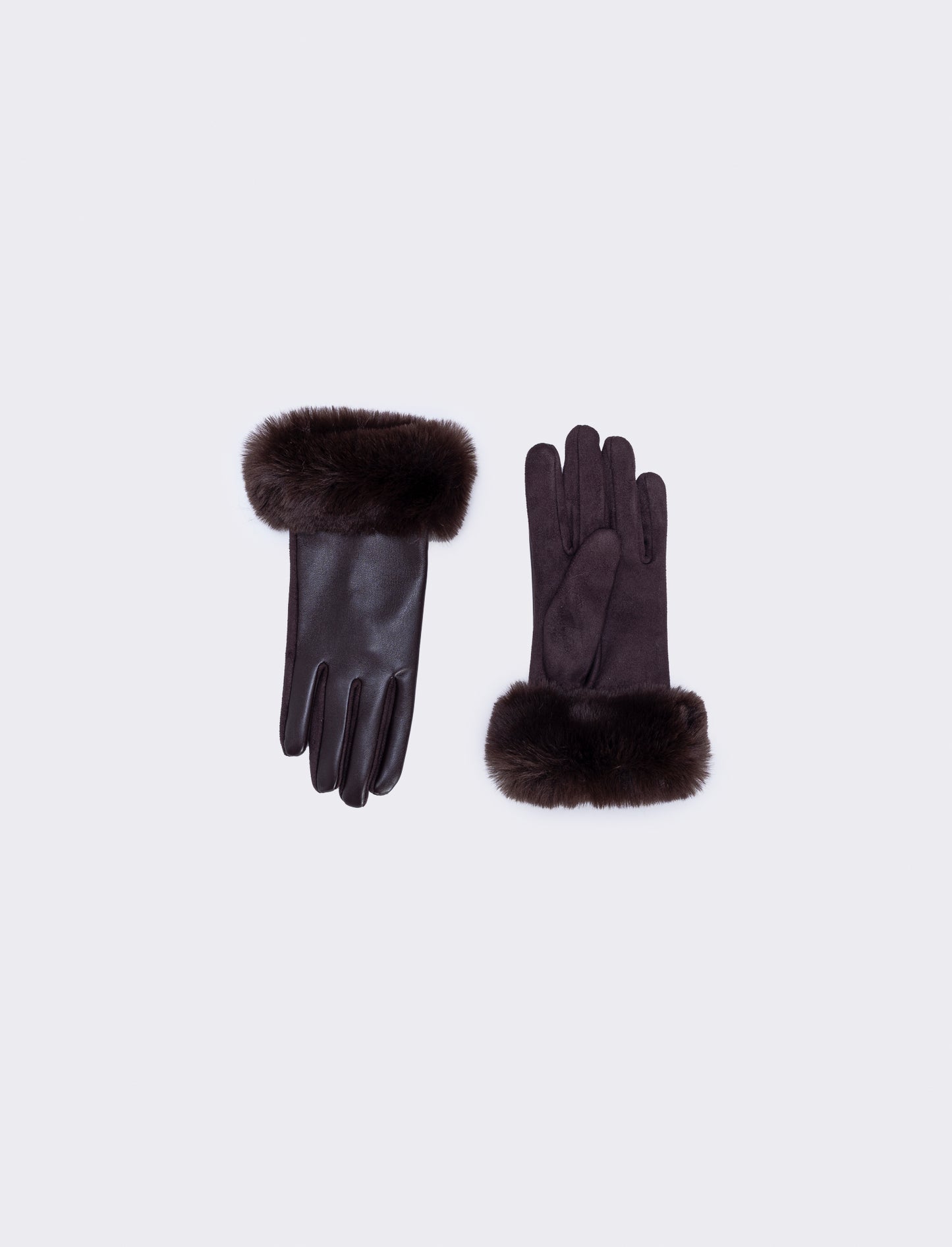 Faux leather gloves with fur - Brown