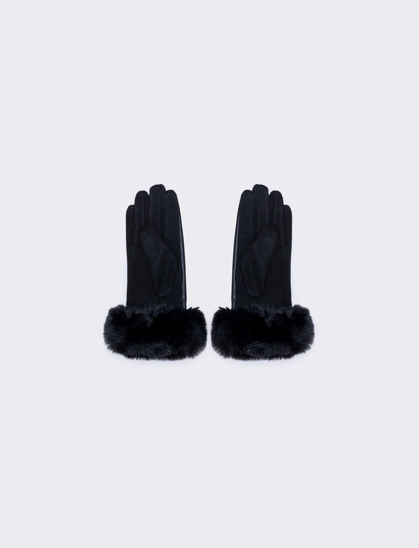 Faux leather gloves with fur - Black