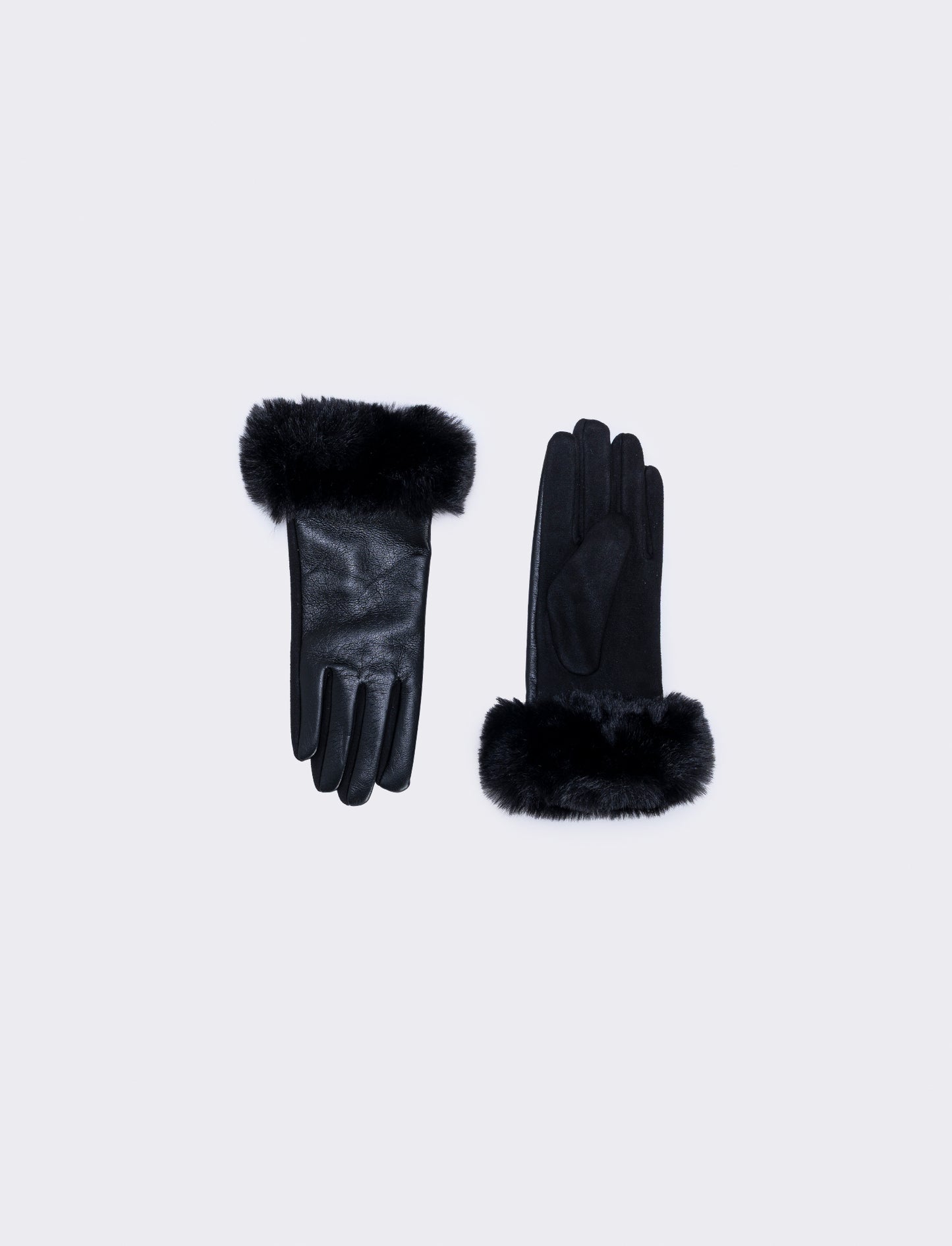 Faux leather gloves with fur - Black