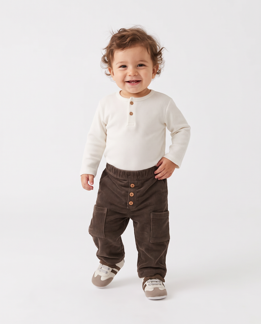 Wide corduroy trousers with pockets - Brown