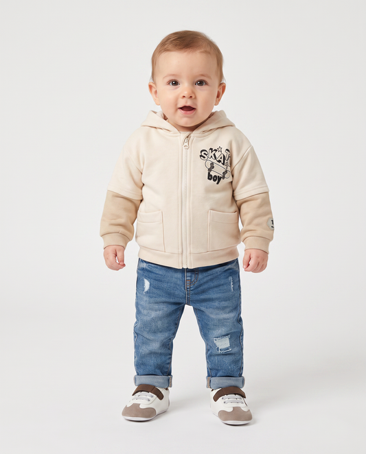Felpa con cappuccio e doppia manica - Beige