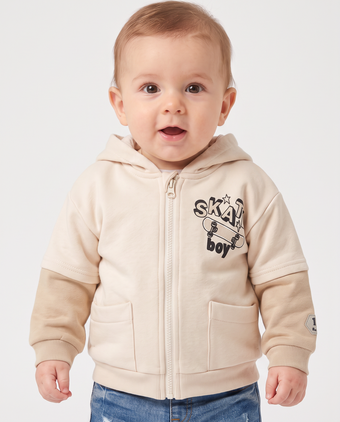 Felpa con cappuccio e doppia manica - Beige