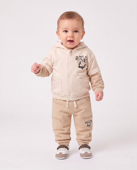 Jogger con tasche e coulisse in felpa - Beige