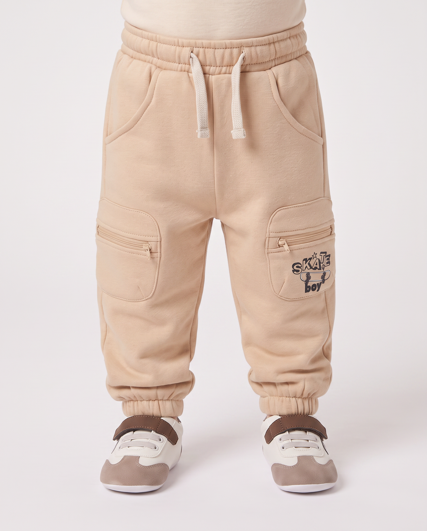 Jogger con tasche e coulisse in felpa - Beige