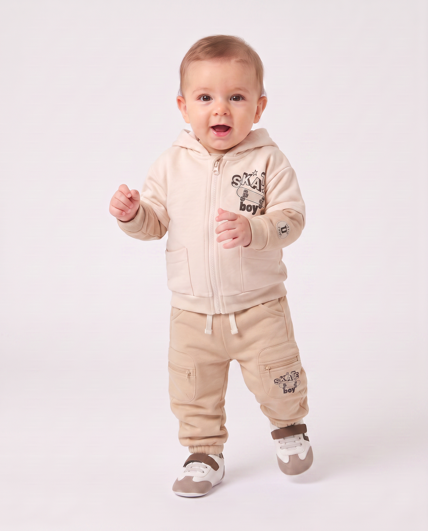 Jogger con tasche e coulisse in felpa - Beige